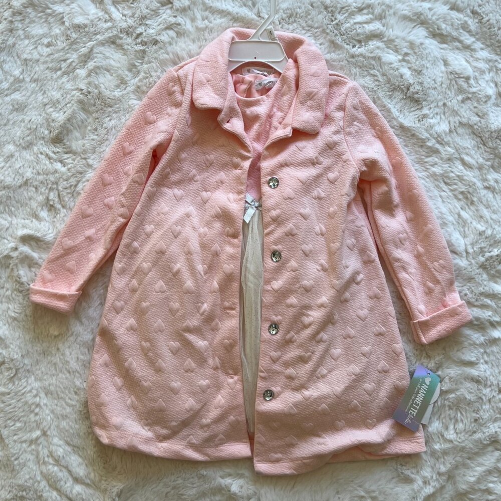 Nannette Kids 2-Piece Pink Coat and Pink/White Dress Size 4T NWT